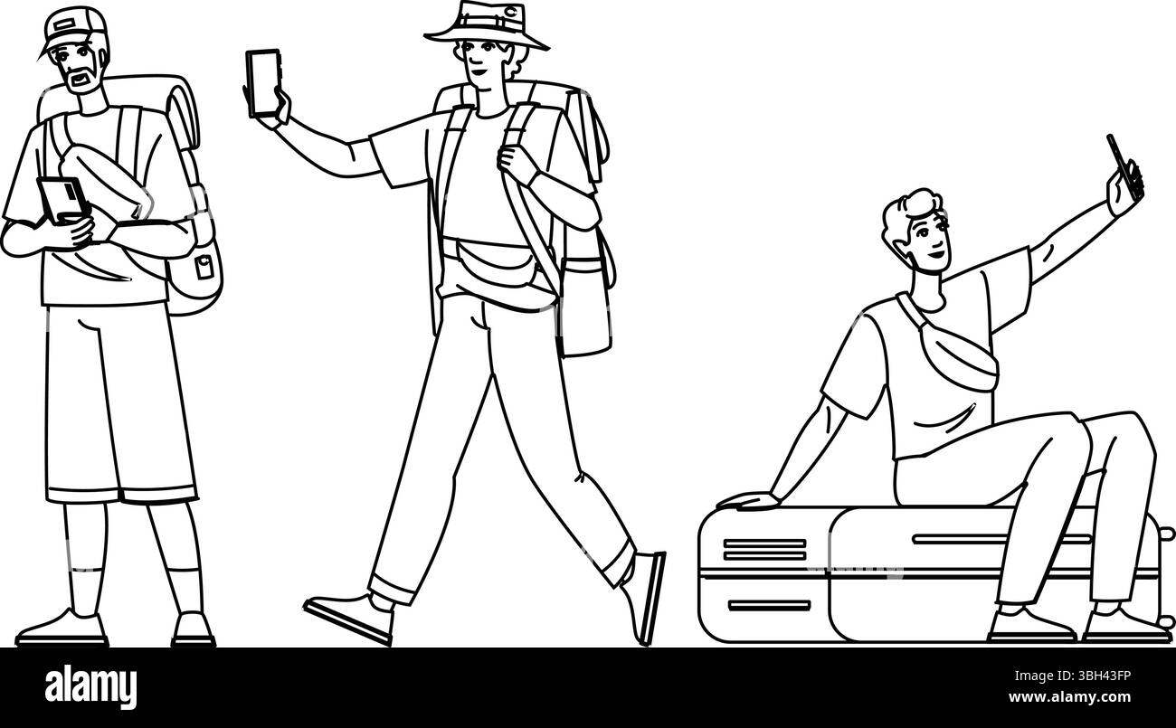 Erkunden Sie den touristischen Telefonvektor von Mann Stock Vektor