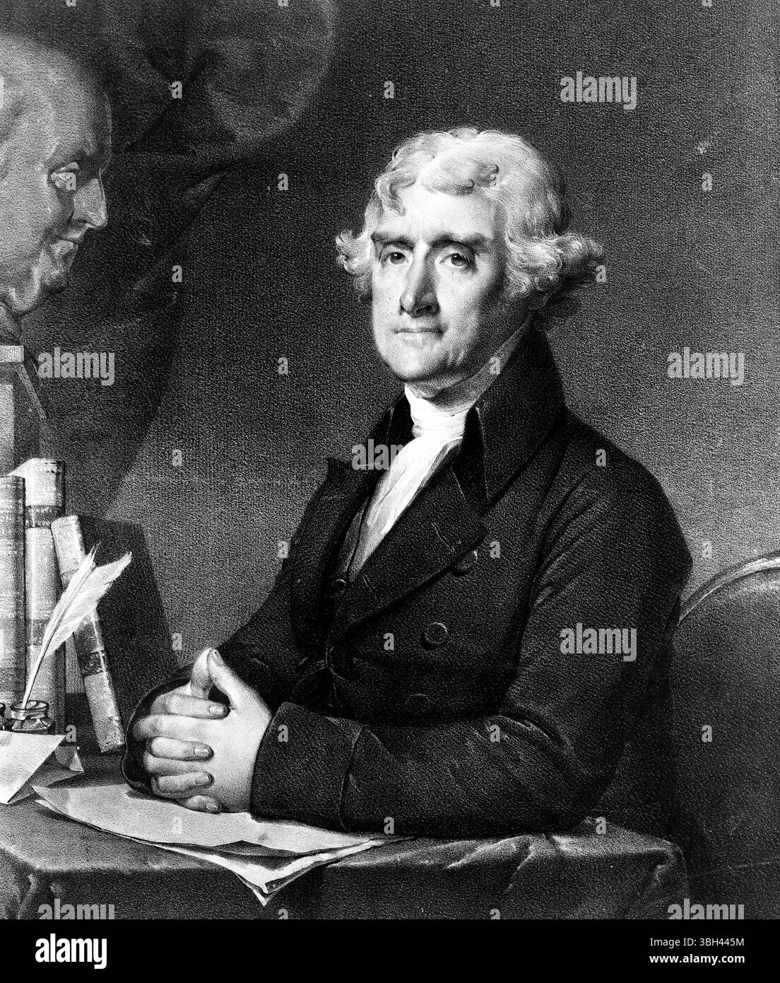 Thomas Jefferson, 3. US-Präsident, Gründervater, Porträt schwarz-weiß Illustration 1800er 19. Jahrhundert Stockfoto
