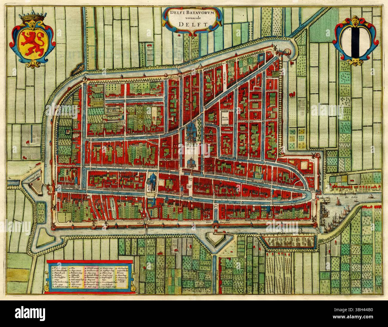 1649 Karte von Delft in den Niederlanden von dem niederländischen Kartografen Joan Blaeu Stockfoto