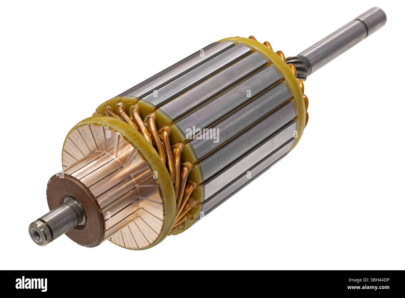 Rotor des allgemeinen Elektromotors, des Autoanlassers, des elektrischen Generators oder der Lichtmaschine, isoliert auf weißem Hintergrund Stockfoto