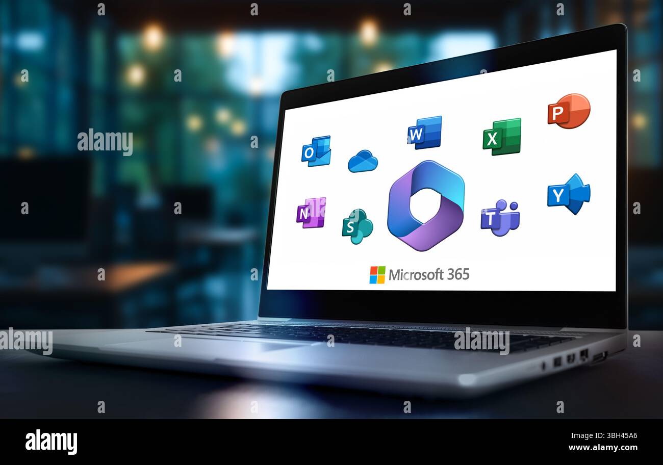 Microsoft 365 Office mit Programmen wie Outlook, Word und Excel Stockfoto