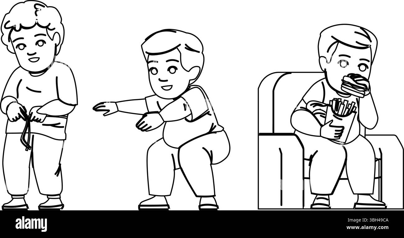 Adipositas übergewichtiger Kid Boy Vektor Stock Vektor