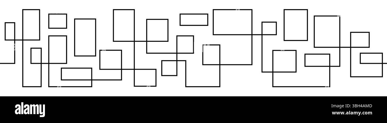 Nahtloser Rahmen von sich schneidenden Rechtecken und geraden Linien. Komplexe geometrische Vektorverzierung. Ein langes, komplexes, monochromes Labyrinth. Der Weg des Lebens Stock Vektor