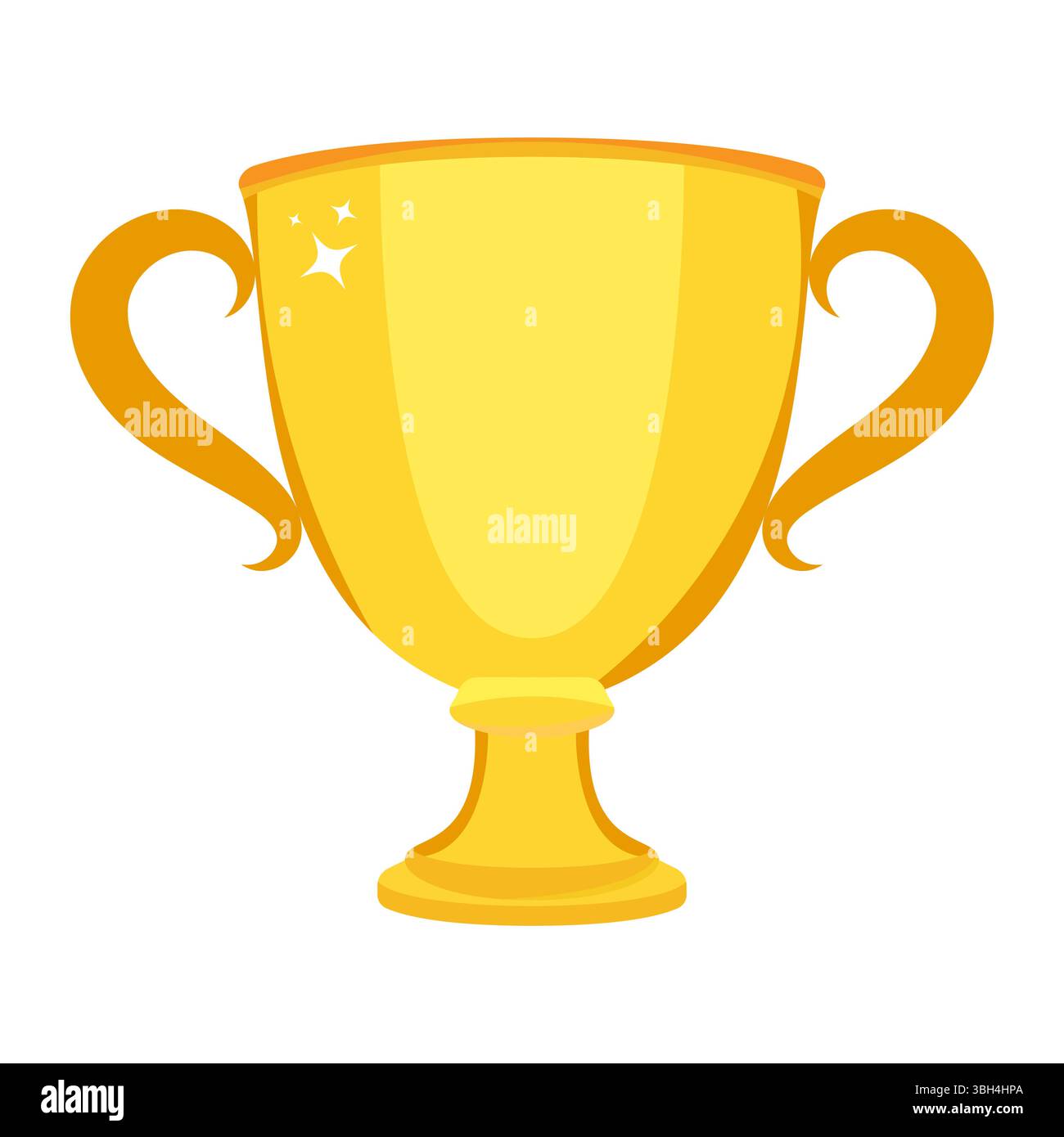 Goldene Trophäe Tasse Vektor Illustration. Ein glänzend goldener Trophäenbecher mit zwei eleganten Griffen und einer glatten, reflektierenden Oberfläche. Stock Vektor