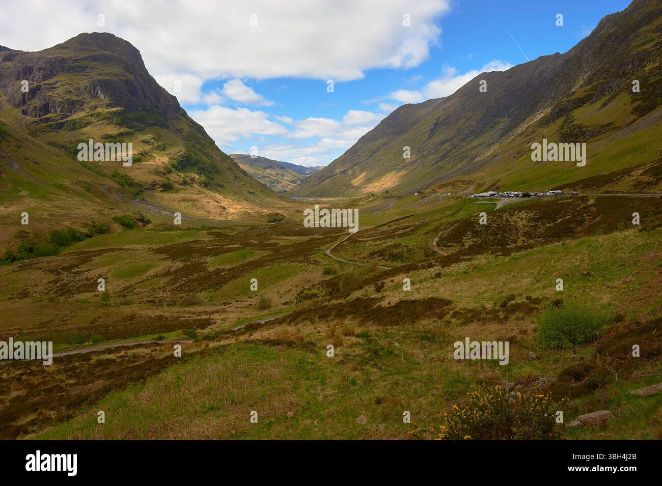 Blick nach Norden durch Glencoe, Argyll, Schottland, Großbritannien Stockfoto