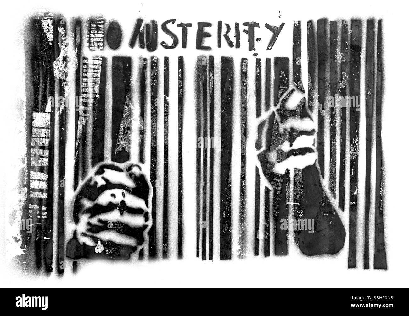 Rappresentazione concettuale del Messaggio no Austerity. Es kann als Poster, Tapete oder Design-T-Shirts verwendet werden. Vollständig bearbeitbar Stockfoto