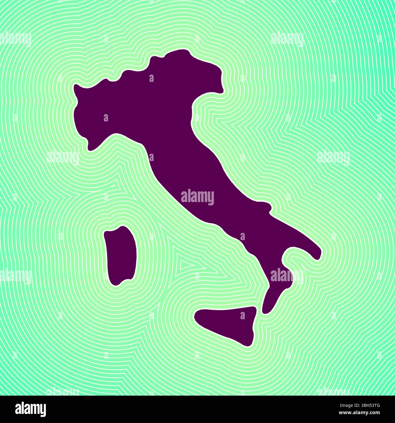 Kartensymbol Italien. Ländliche Form auf leuchtend gestreiftem verlaufendem Hintergrund. Lebendiges Poster in Italien. Erstaunliche Vektorillustration. Stock Vektor