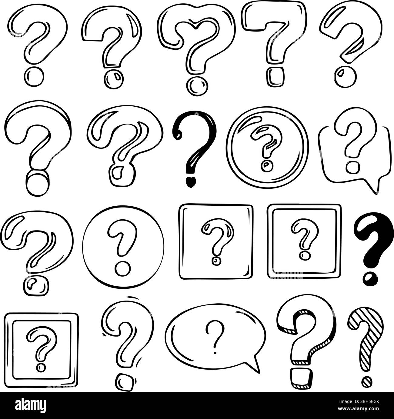 Vektorsymbole abstrakt gekrümmter dünner Pfeile. Handgezeichnete runde und geschwungene Grunge-Zeiger. Isolierte Tinte, fein gezeichnete Linien, Elemente für die Konstruktion. Stock Vektor