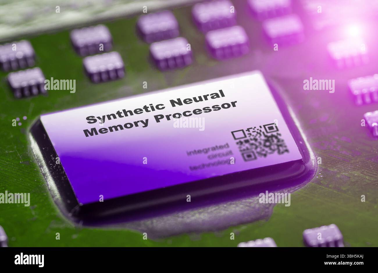 Prozessor für synthetischen neuronalen Speicher. Integrierte Chips zum Speichern und Abrufen von KI-generierten neuronalen Mustern. Stockfoto