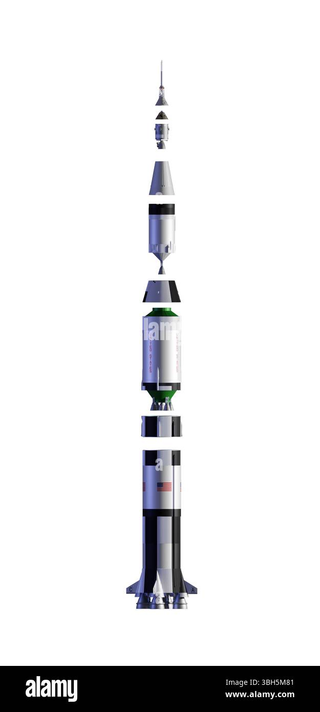 Saturn 5 Rakete, Explosionszeichnung Stockfoto