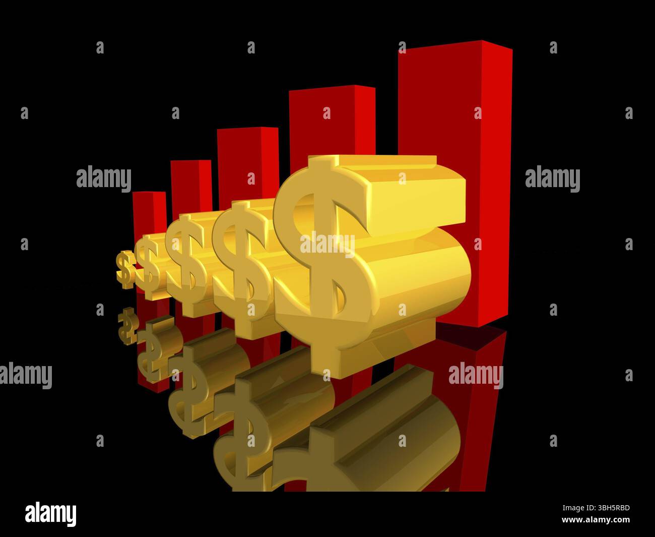 Gelbes Dollarsymbol und Wachstumsdiagramm. 3D-Rendering Stockfoto
