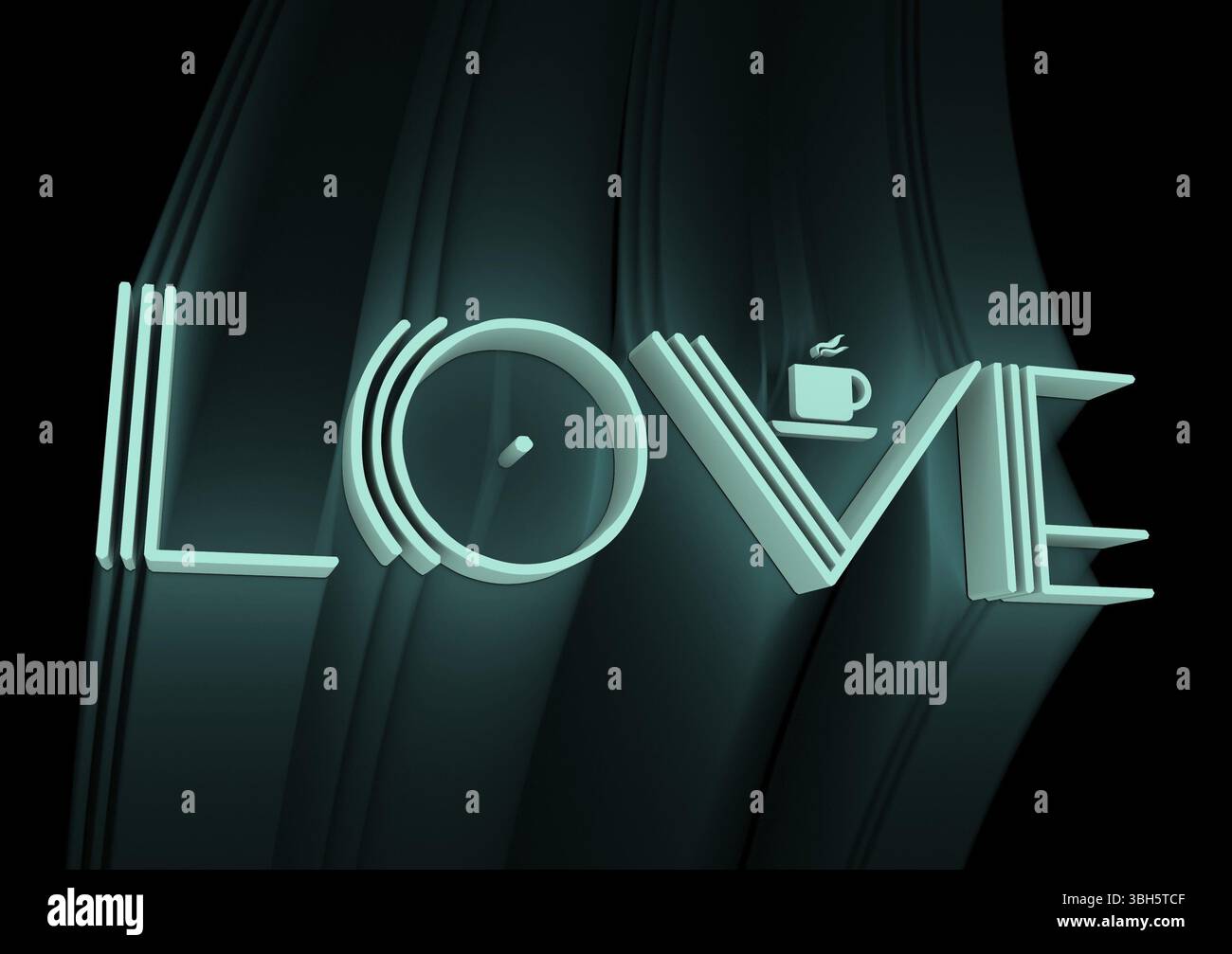 Valentinskarte mit Neon-Glanz-LIEBESWORT in 3D-Effekt. Leuchtende Buchstaben. Cafe Neon-Schild Stockfoto Valentinskarte mit Neon-Glanz-LIEBESWORT in 3D-Effekt. Leuchtende Buchstaben. Cafe Neon-Schild Stockfoto