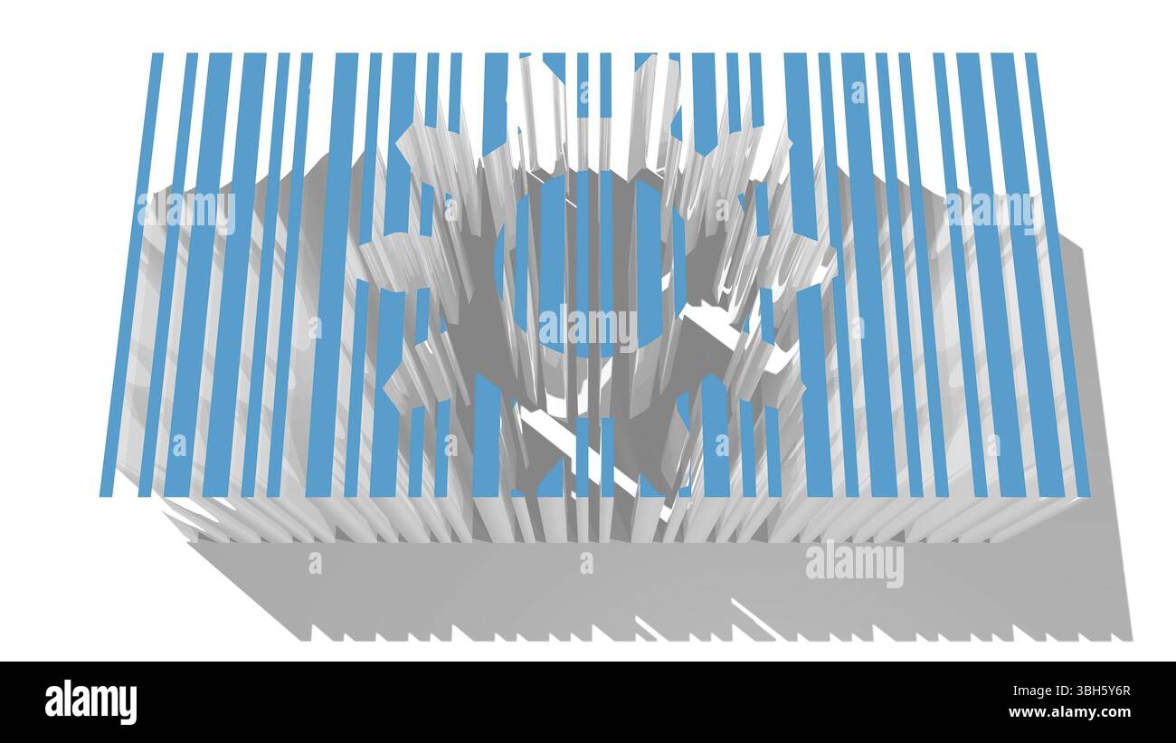Blaues 3D mit langem Schatten und Gear-Dekoration Stockfoto