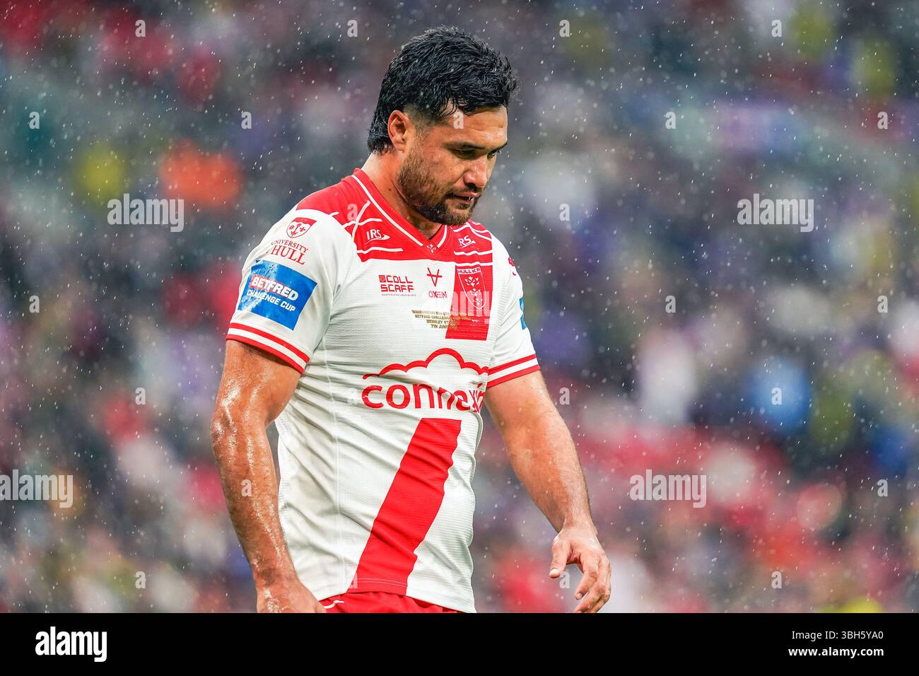 LONDON, ENGLAND - 7. JUNI: PETA Hiku von Hull Kingston Rovers während des Betfred Challenge Cup Spiels zwischen Warrington Wolves und Hull KR im Wembley Stadium am 7. Juni 2025 in London England. (Foto: James Giblin) Stockfoto