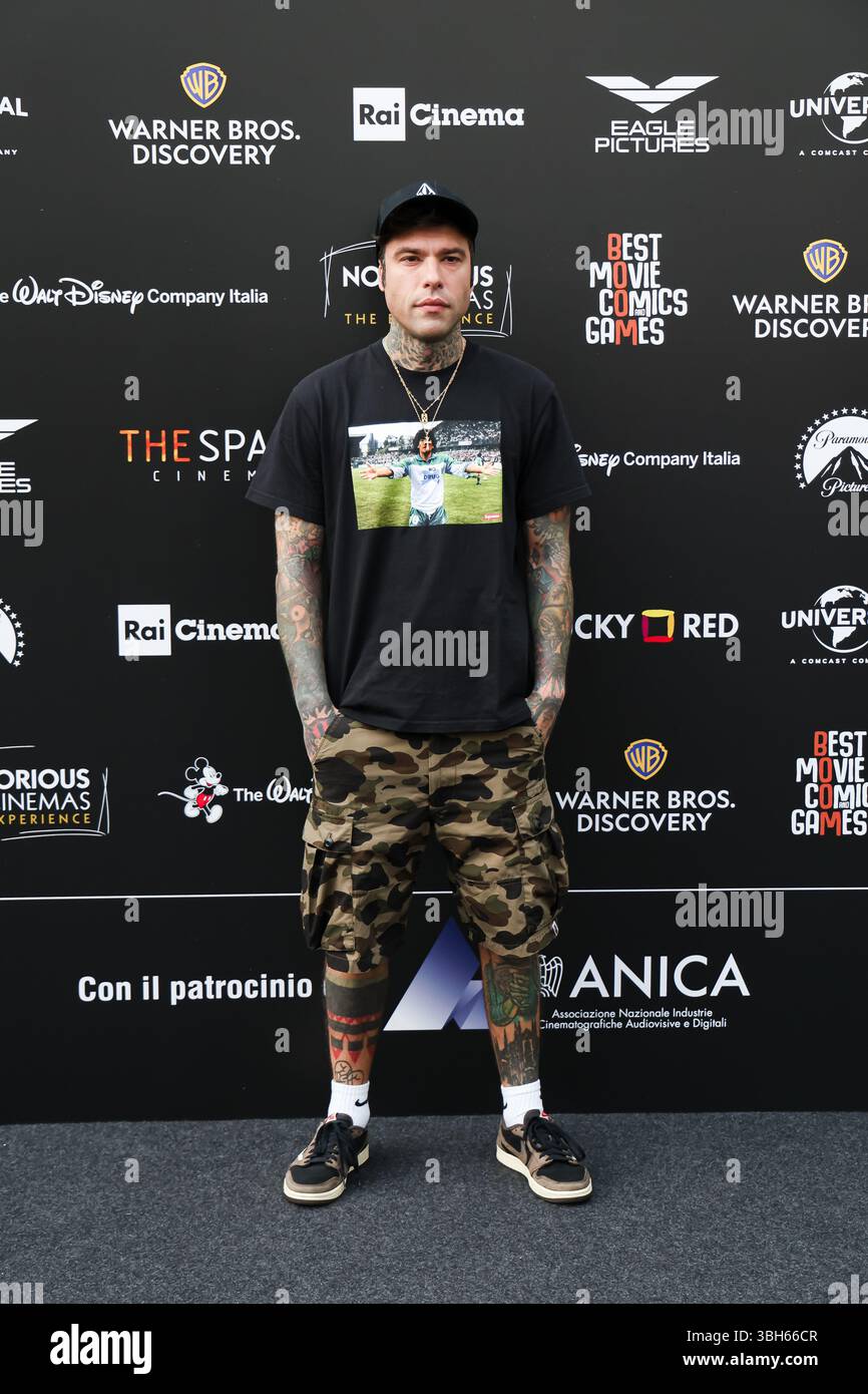 Mailand, der Fotoanruf der besten Comics- und Spiele-Veranstaltung für Popkultur im Superstudio Più. Auf dem Foto: Fedez (Rapper und Podcaster von Pulp Podcast) Stockfoto