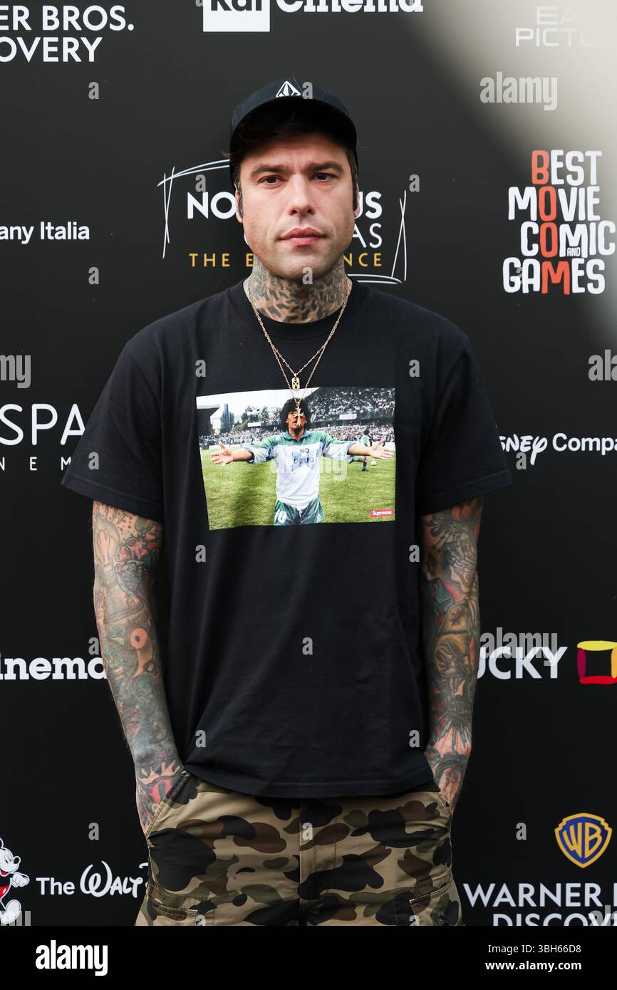 Mailand, der Fotoanruf der besten Comics- und Spiele-Veranstaltung für Popkultur im Superstudio Più. Auf dem Foto: Fedez (Rapper und Podcaster von Pulp Podcast) Stockfoto