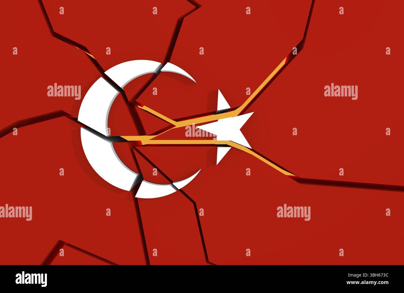 Bild zur politischen Situation in der Türkei. Gebrochene Nationalflagge. 3D-Rendering Stockfoto