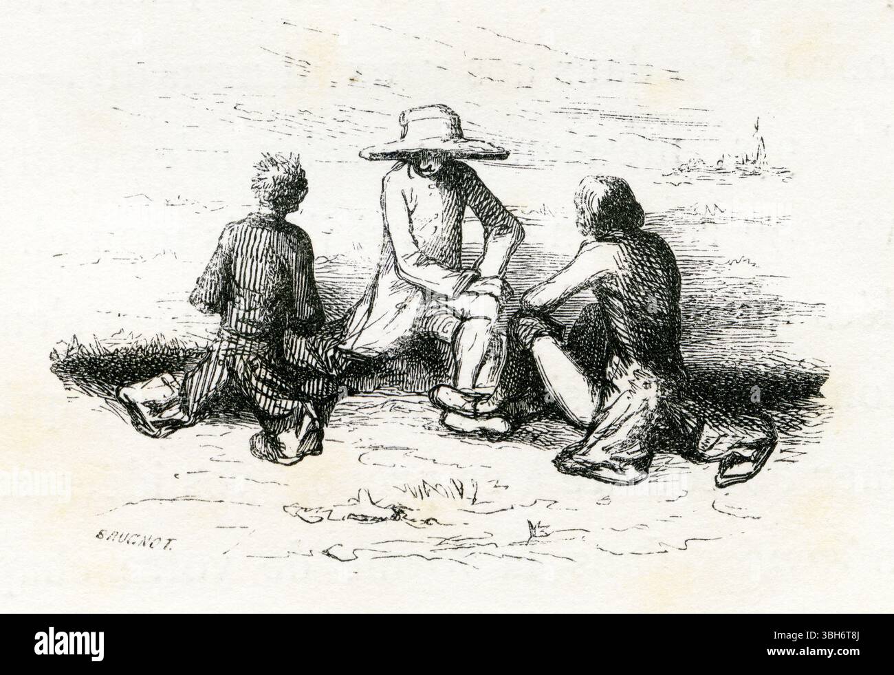 Philosoph mit dem großen Hut, der seine Geschichte erzählt, französische Illustration des 19. Jahrhunderts - Voyage où il vous plaira Stockfoto