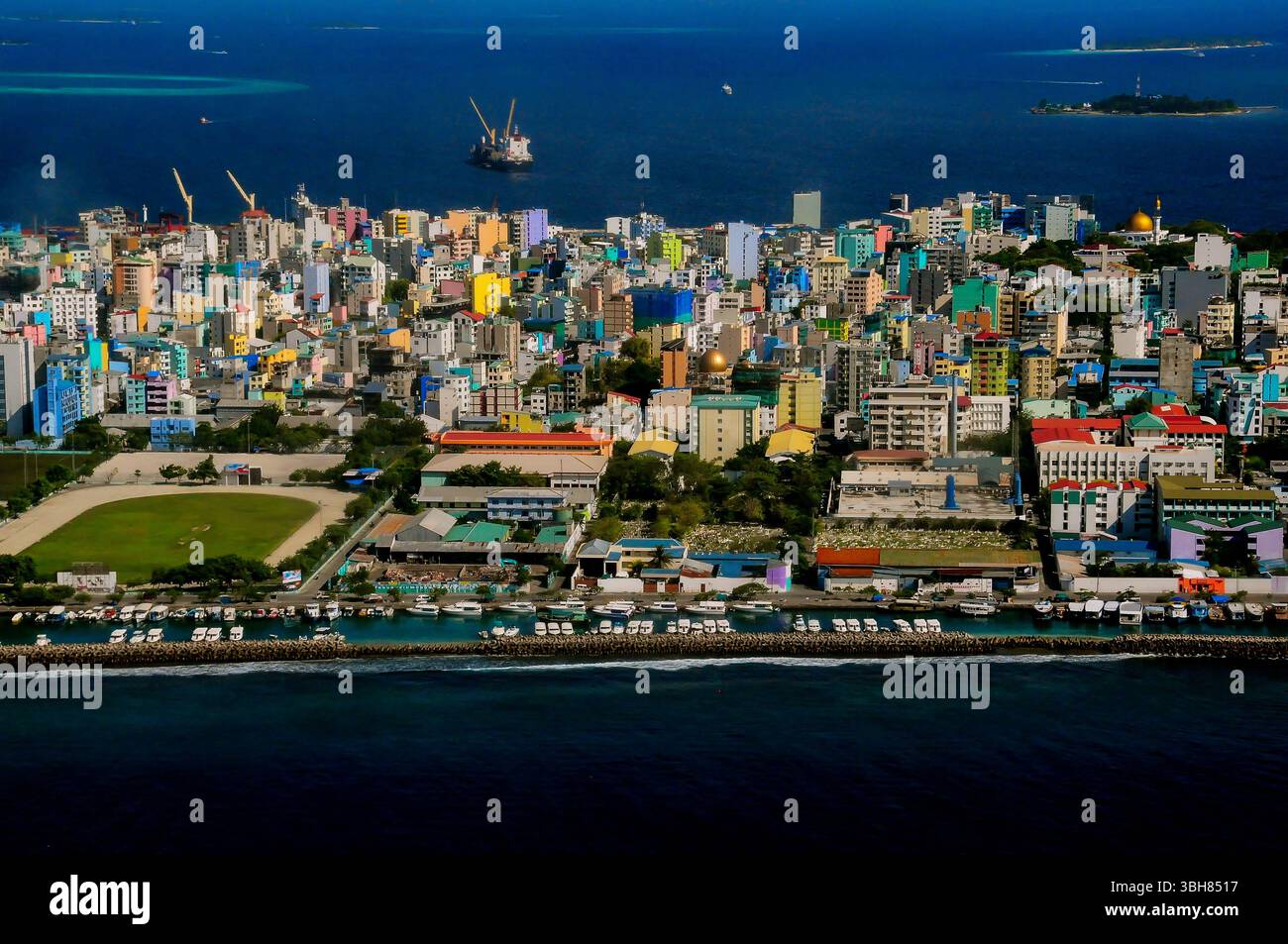 MALEDIVEN, MÄNNLICH LA CAPITALE (VUE AERIENNE) Stockfoto