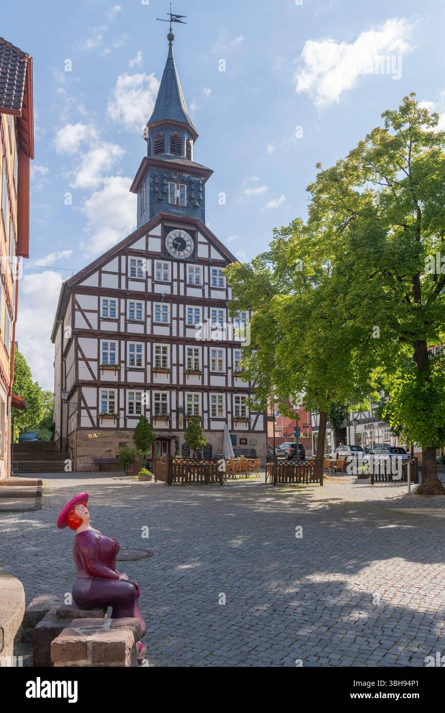 Rathaus der Altstadt von Allendorf mit endlosen Fachwerkhäusern, Bad Sooden-Allendorf, Werra-Meissner-Kreis, Hessen, Deutschland, Europa Stockfoto
