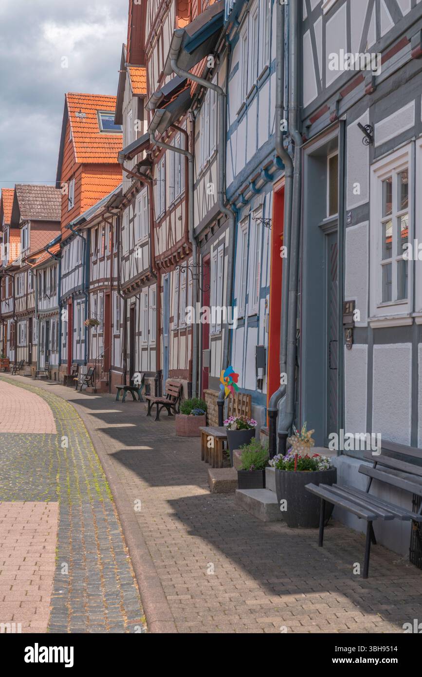 Altstadt von Allendorf mit endlosen Fachwerkhäusern, Bad Sooden-Allendorf, Werra-Meissner-Kreis, Hessen, Deutschland, Europa Stockfoto