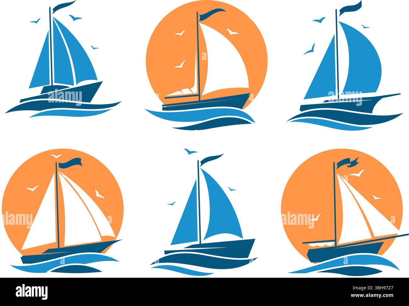 Buntes Logo-Set für Segelboote Stock Vektor