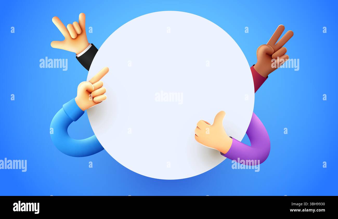 Kreisförmiger Ansage-Rahmen mit glücklichen Händen. Vektorabbildung Stock Vektor