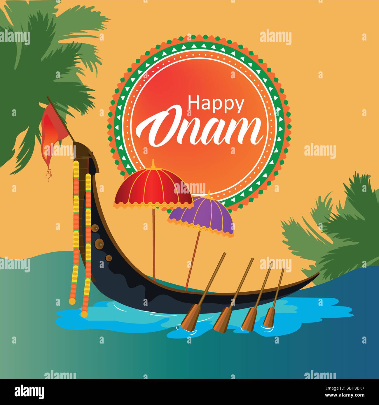 Illustration des Schlangenbootes (Vallam Kali) während der Onam-Feier. Abbildung Stock Vektor