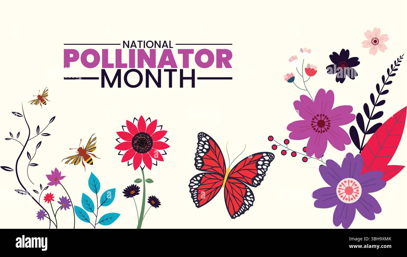 Feiern Sie National Pollinators Month Design Templet Banground, überall einsetzbar Stock Vektor
