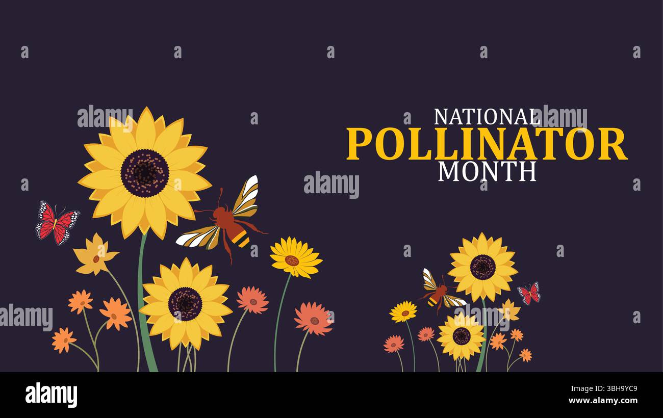 Feiern Sie National Pollinators Month Design Templet Banground, überall einsetzbar Stock Vektor