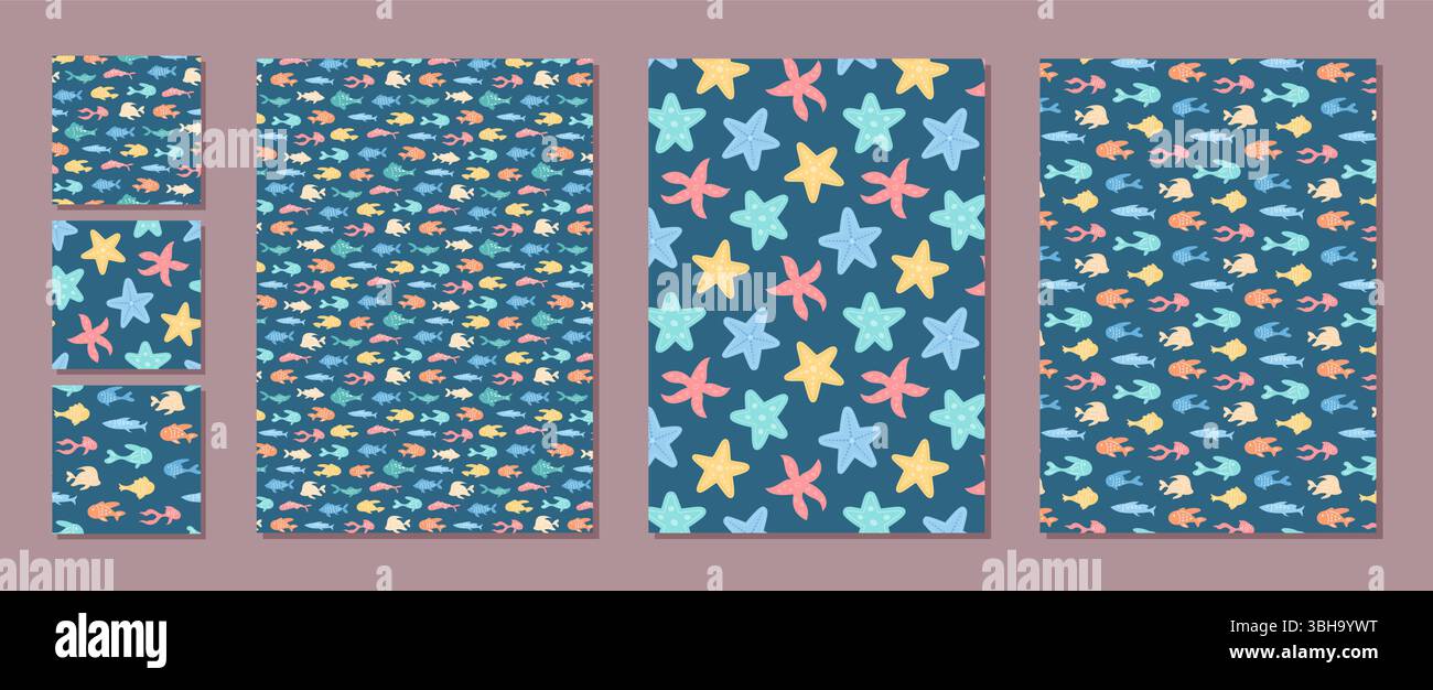 Unterwasser Seamless Marine Pattern Set Stock Vektor