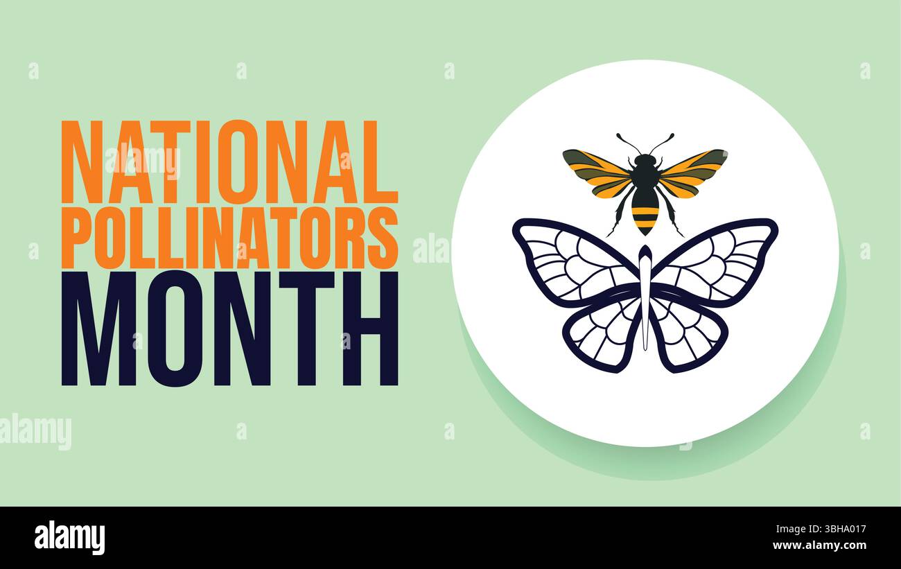 Feiern Sie National Pollinators Month Design Templet Banground, überall einsetzbar Stock Vektor
