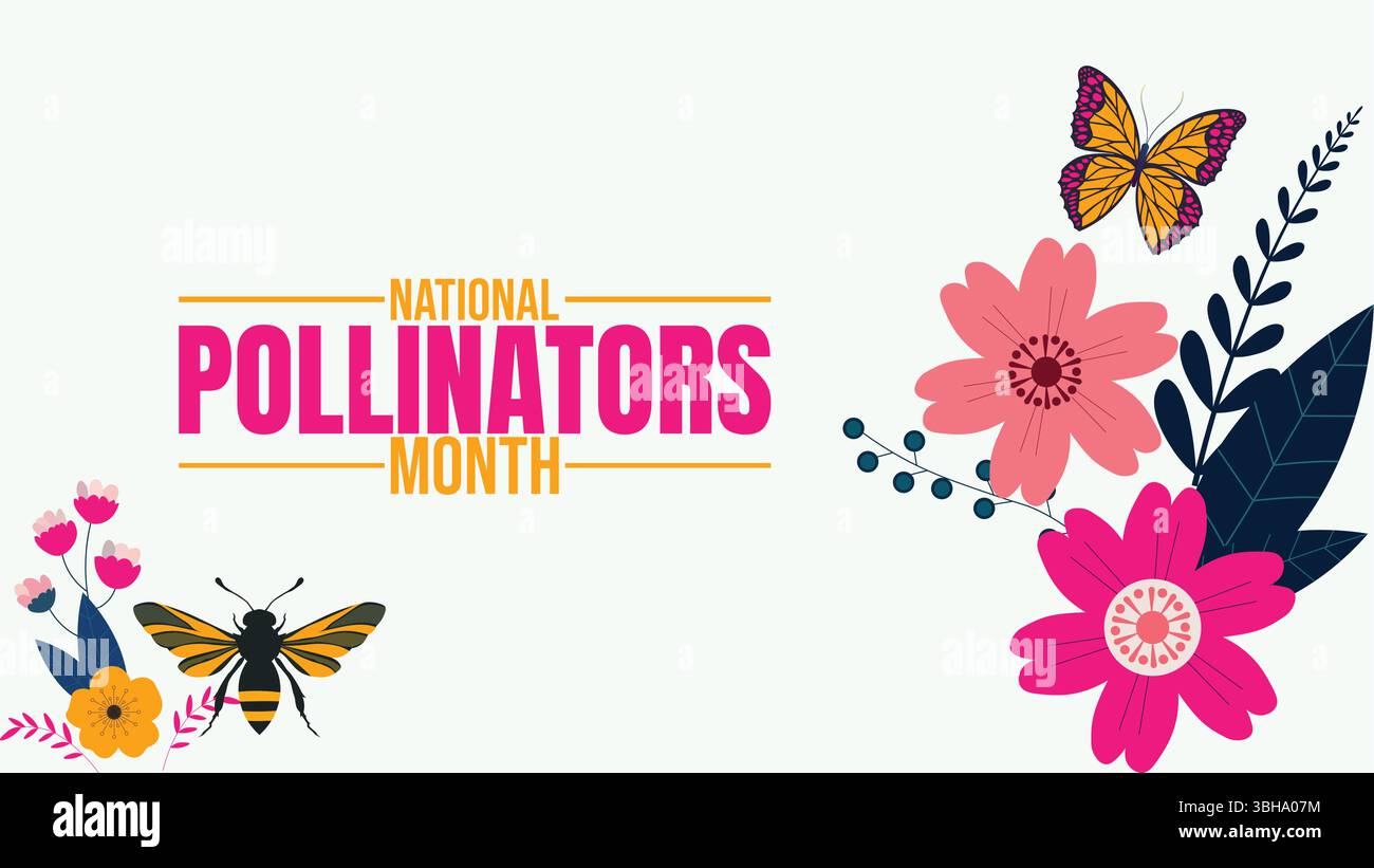 Feiern Sie National Pollinators Month Design Templet Banground, überall einsetzbar Stock Vektor