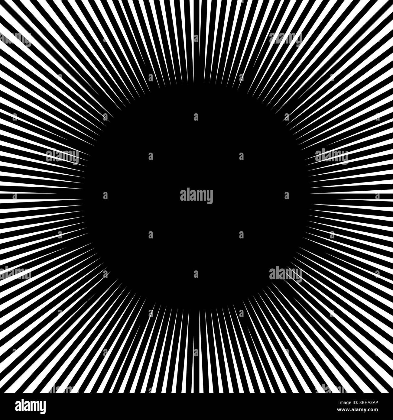 Gerade radiale Linien in quadratischer Form. Schwarze Sonnenstrahlen isoliert auf weißem Hintergrund. Sonnenaufgang, Sonnenaufgang oder Sonnenuntergang. Ausstrahlung, Explosion oder Feuerwerk. Vektorgrafik. Stock Vektor