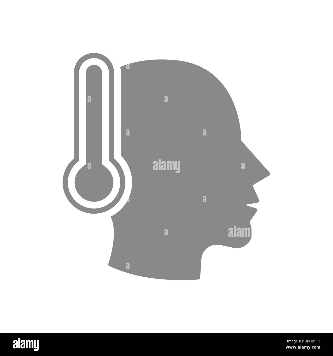 Symbol für menschlichen Kopf und Thermometervektor. Fieber, hohe Körpertemperatur, Virus oder Infektion. Stock Vektor