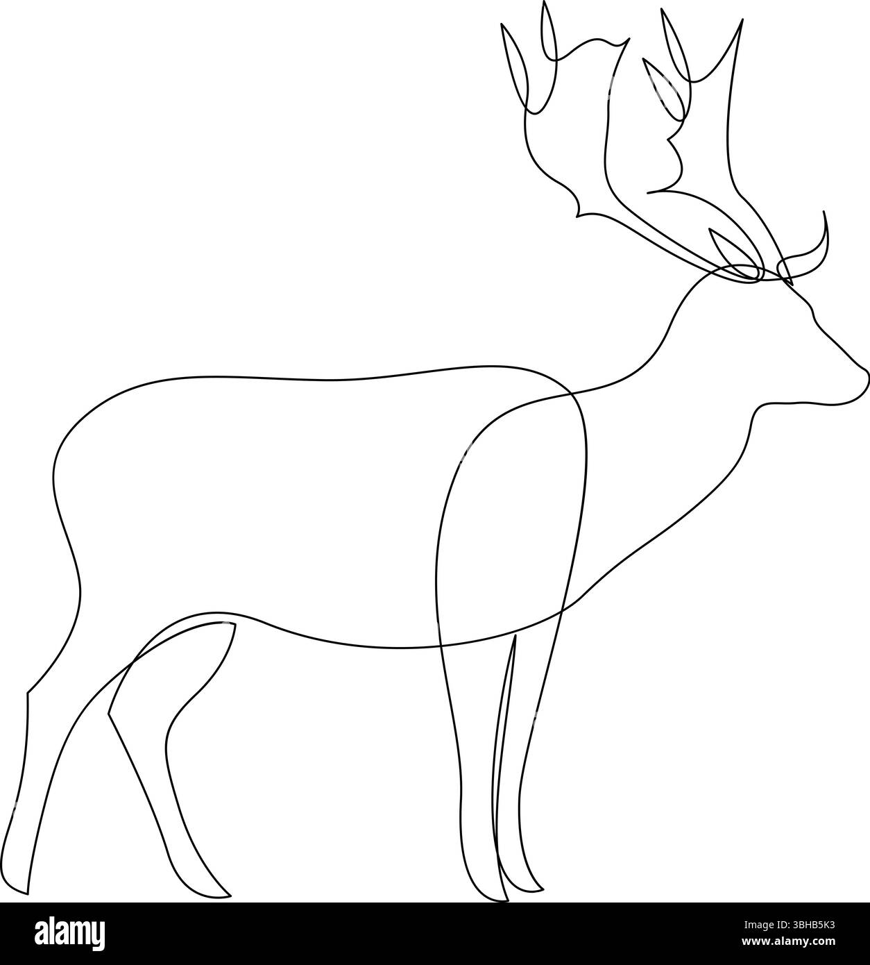 Hirsch einzeilige Art. Durchgehende Strichzeichnung des Hirsches. Elk-Design mit einzeiliger Zeichnung. Vektorabbildung. Stock Vektor