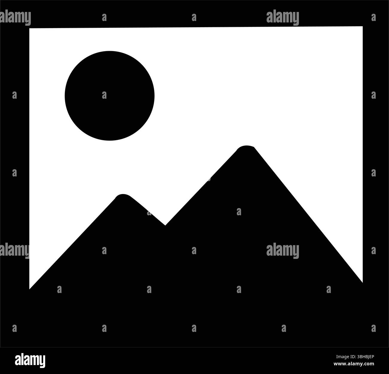 Berglandschaftssymbol mit Sonne: Schwarzes Silhouettensymbol Stock Vektor