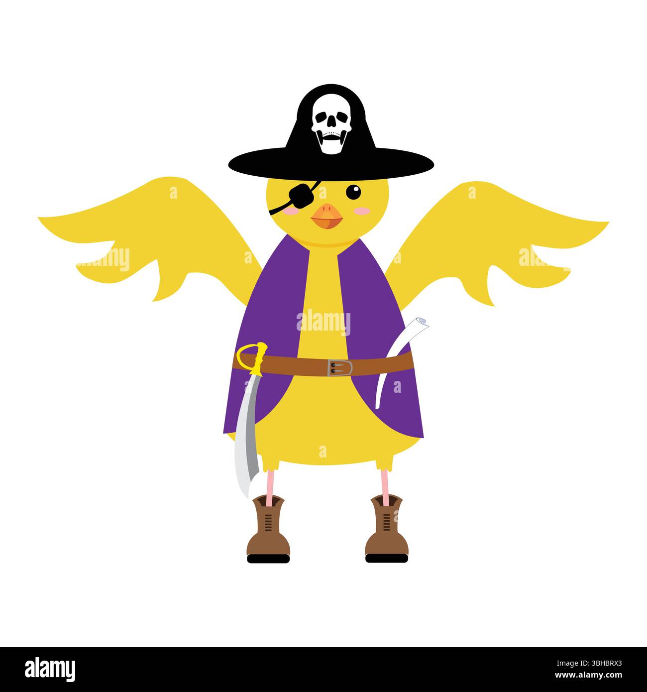 Zeichentrickhuhn lustige Figur für Kinder Design Piraten; gekleidete Figur einer Küken als Piraten Stock Vektor