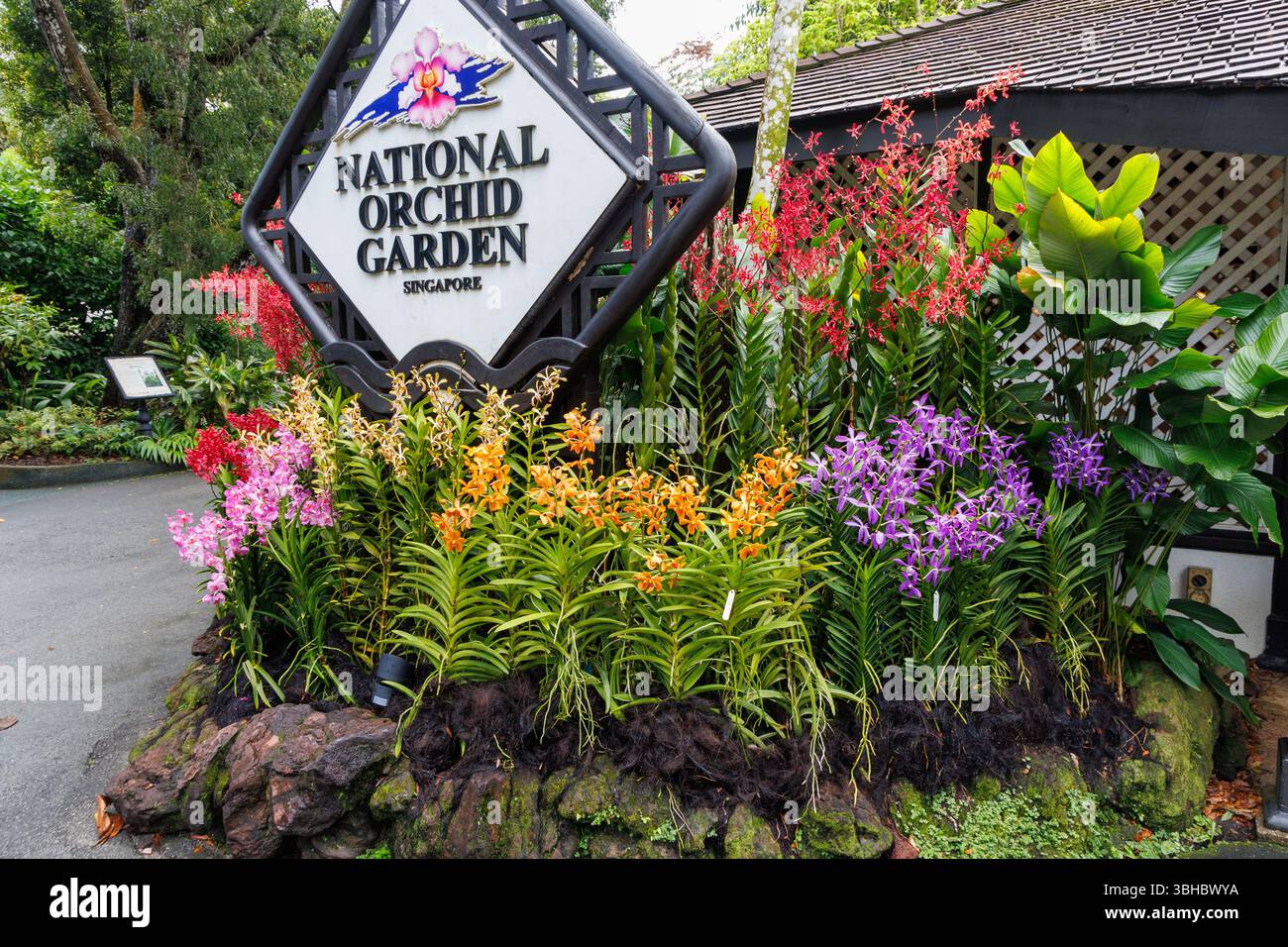 Eintritt zum National Orchid Garden in den Botanischen Gärten von Singapur Stockfoto