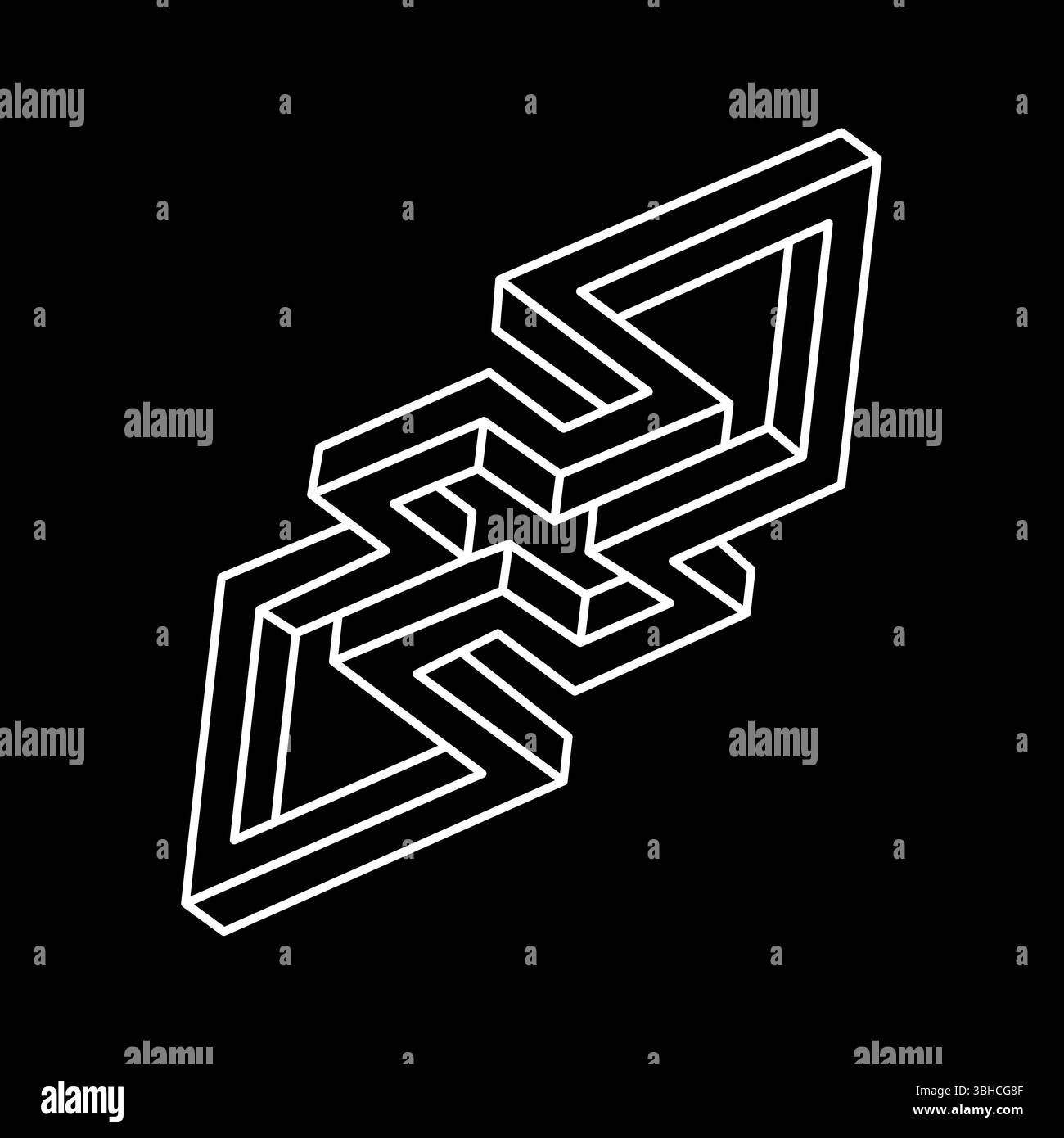 Unmögliche Objekte. Geometrische Linienform. Optische Illusionsfigur. Escher-STYLE. Strichgrafik. Heilige Geometrie. Stock Vektor