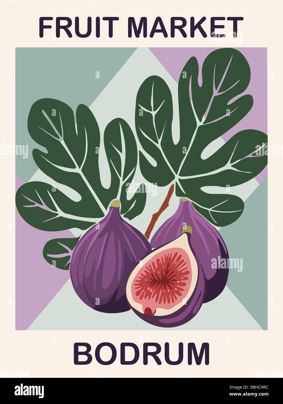 Retro Fruit Market Bodrum Poster mit Feigenfrüchten Stock Vektor