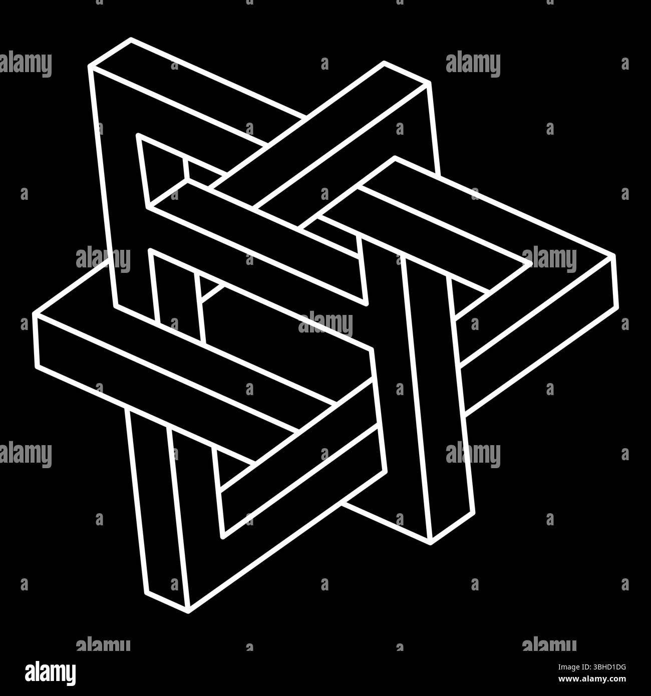Unmögliche optische Täuschungsform. Optisches Kunstobjekt. Geometrie. Unmögliche Figur. Stock Vektor