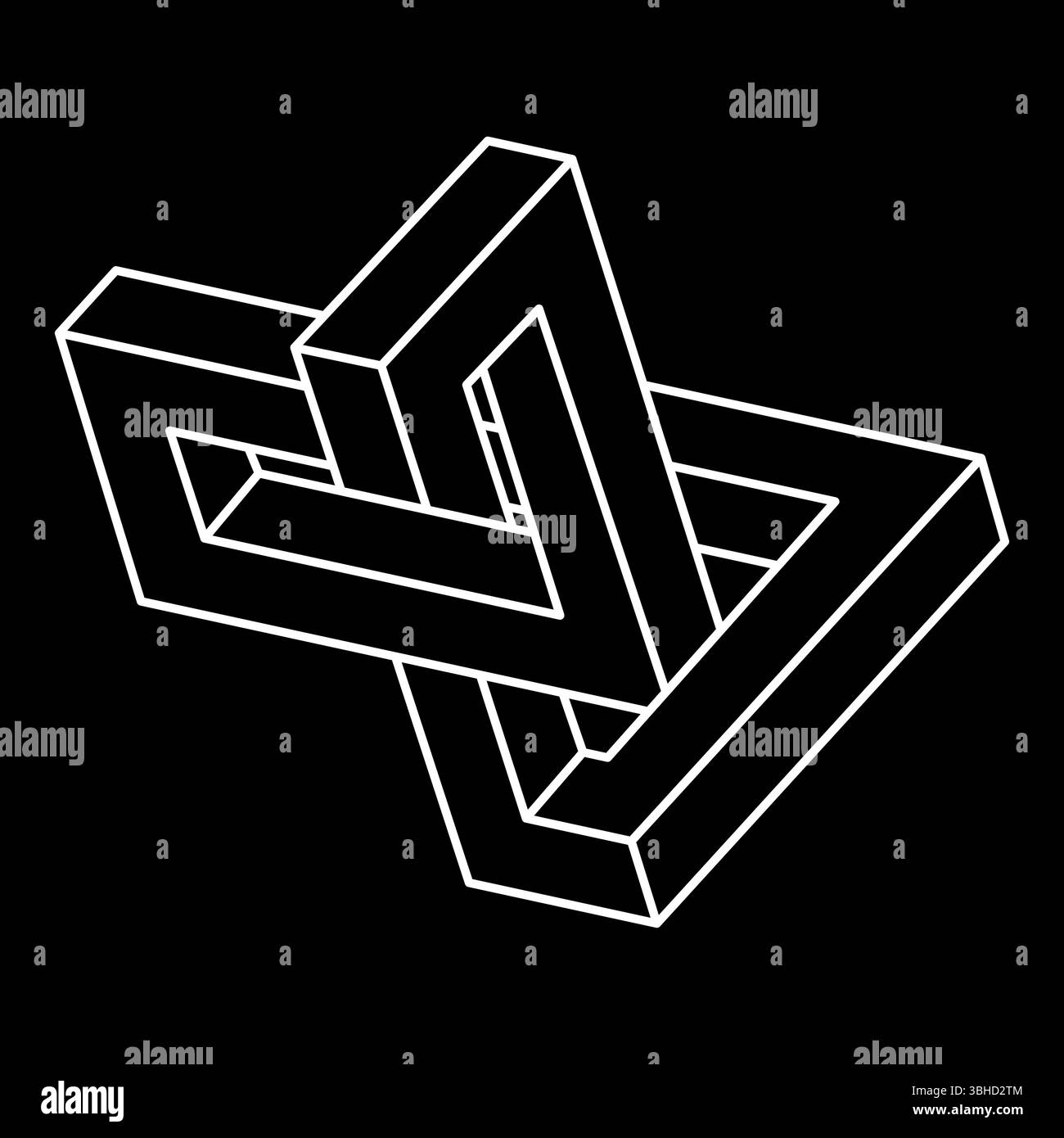 Unechte Geometrie. Unmögliche optische Täuschungsform. Optisches Kunstobjekt. Unmögliche Figur. Stock Vektor