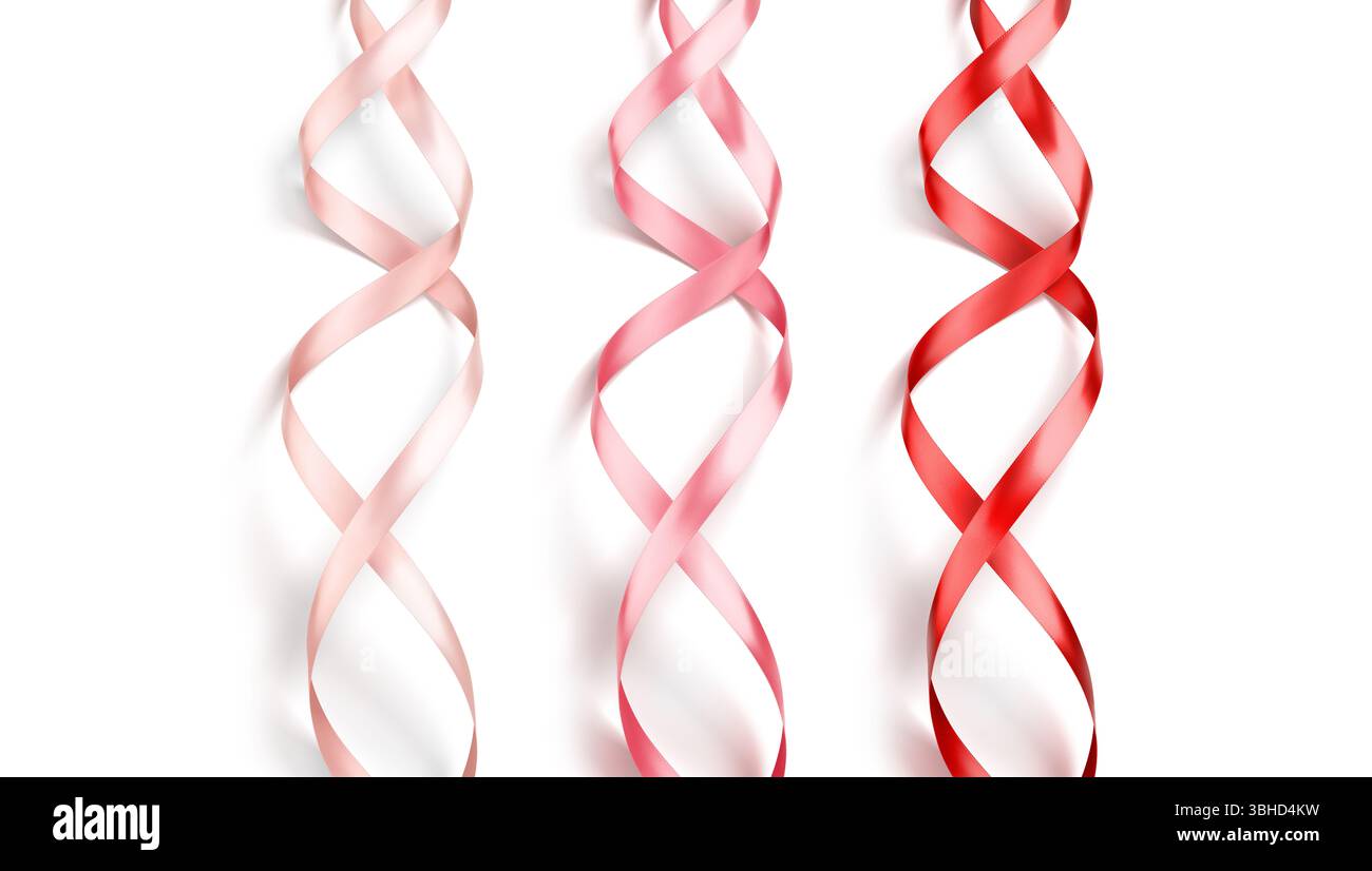 Leeres rosafarbenes und rotes Organzaband, Ansicht von oben beschnitten Stockfoto