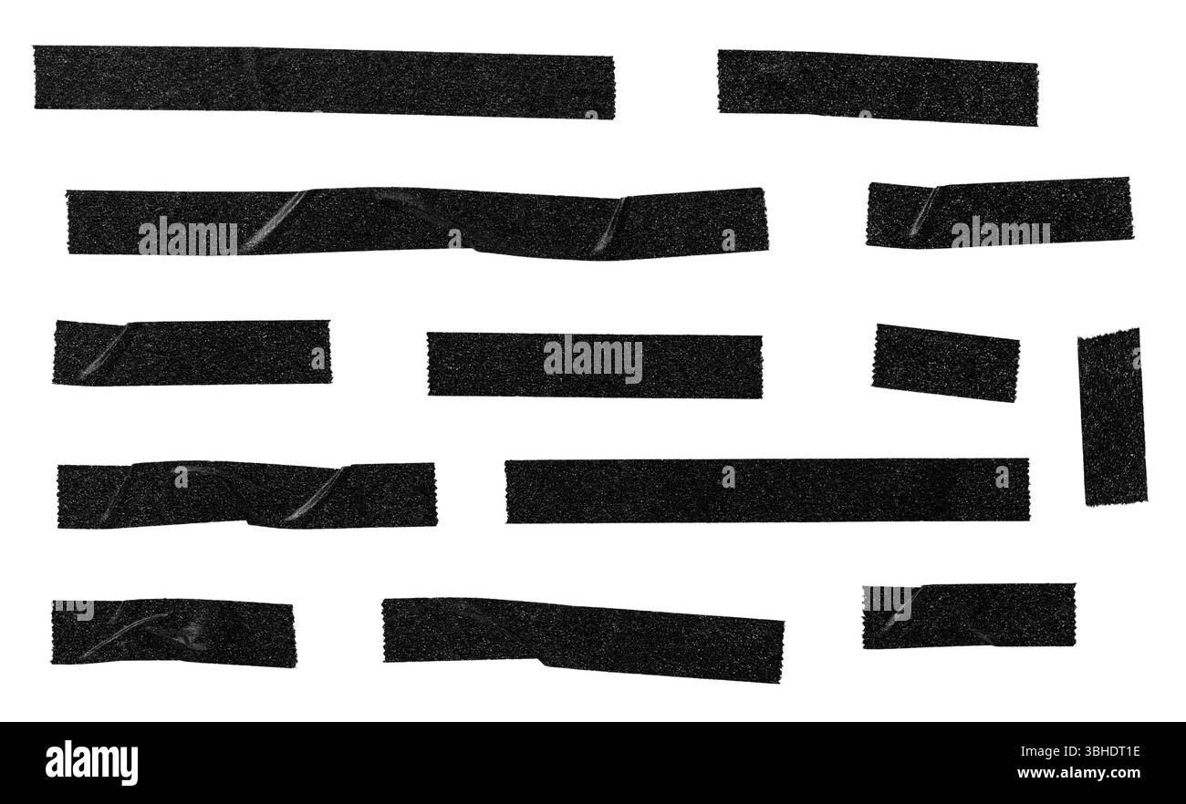 Satz schwarzer leerer Papieraufkleber isoliert auf weißem Hintergrund. Mustervorlage Stockfoto
