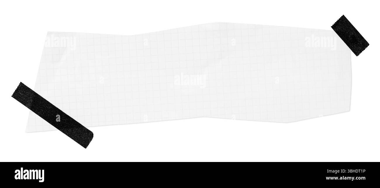 Leeres Stück verschlissenes Gitterpapier mit ausgehobenem Band. Vorlagenmodell Stockfoto