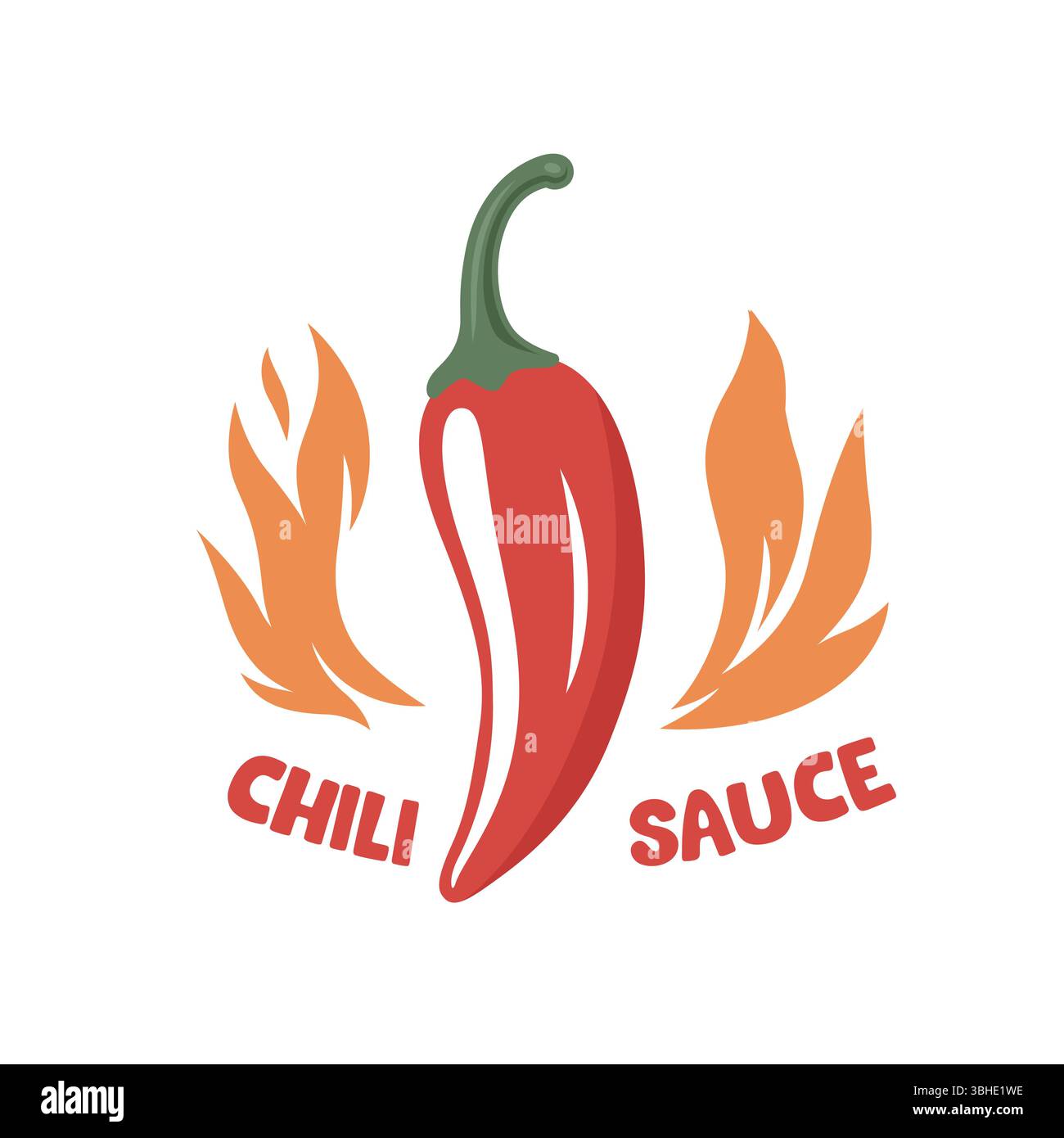 Scharfer Chili-Pfeffer Mit Flammen Hot Sauce Logo. Feurige Chili-Pfeffer-Illustration Für Scharfes Lebensmittel-Branding. Chili Pfeffer Vektor Kunst mit Feuer für heiß Stock Vektor
