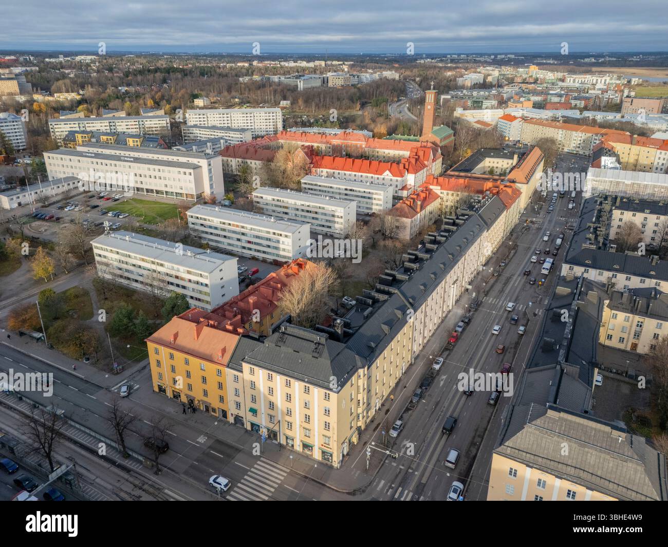 Helsinki auf einem Drohnenfoto Stockfoto