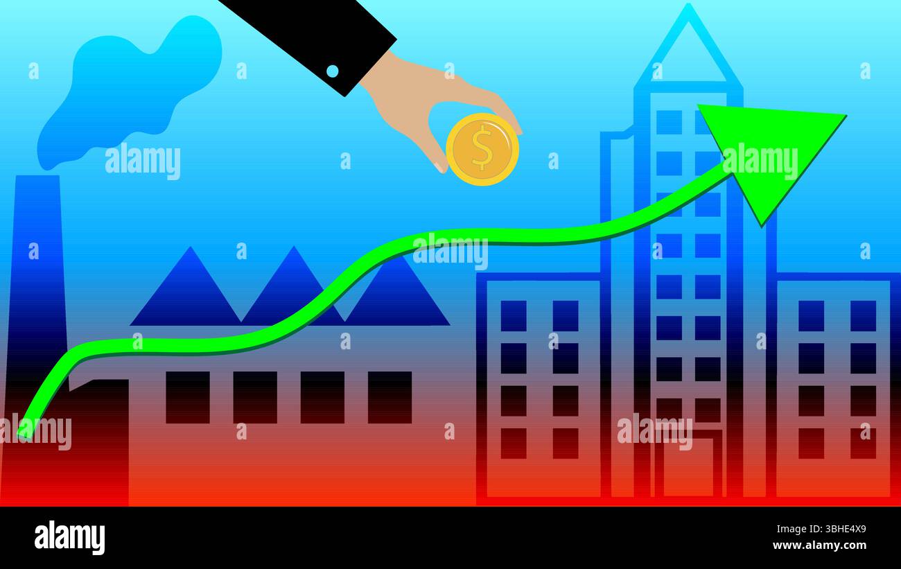 Wachstum Der Immobilieninvestitionen | Illustration Zur Entwicklung Gewerblicher Und Industrieller Immobilien Stock Vektor