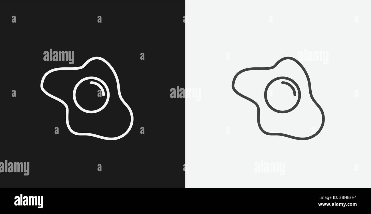 White Outline Icon Fried Egg auf schwarz-weißem Hintergrund, das Frühstück oder Kochen repräsentiert Stock Vektor